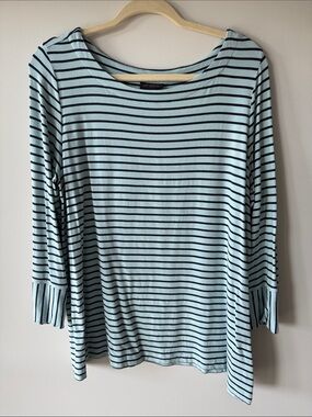 J. Jill Light Blue and Black Striped Long-Sleeve Tee